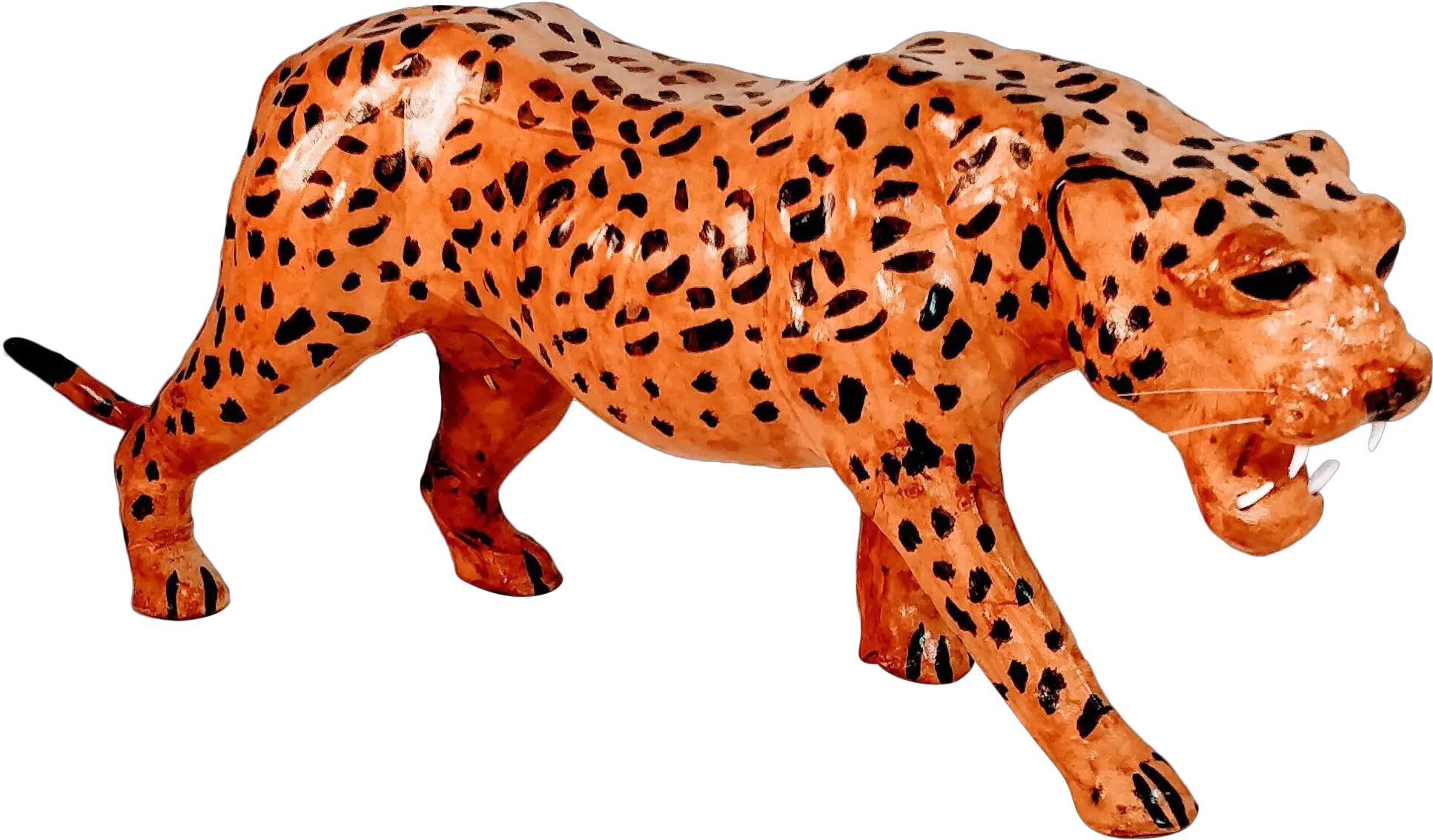 Vintage Leather Leopard Figure Cheetah African Animal Sculpture Wildlife Wild Cat Africa Faux Animal Figure Png Cheetah Transparent