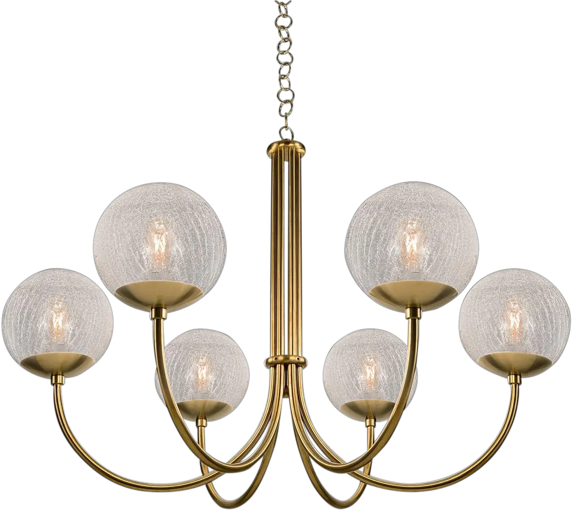 Oxford Brushed Brass 6 Arm Cracked Glass Globes Pendant Chandelier Png Cracked Glass Transparent Png