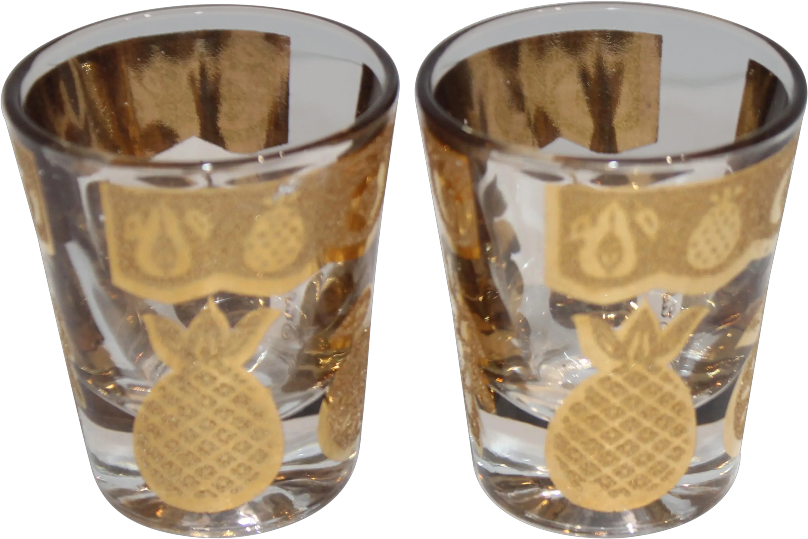 Vintage Shot Glasses Gold Design Fruits By Culver Ltd A Pair Serveware Png Shot Glass Png