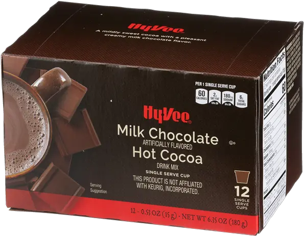 Hy Vee Milk Chocolate Flavor Hot Cocoa Single Serve Cups 12 Types Of Chocolate Png Hot Chocolate Transparent