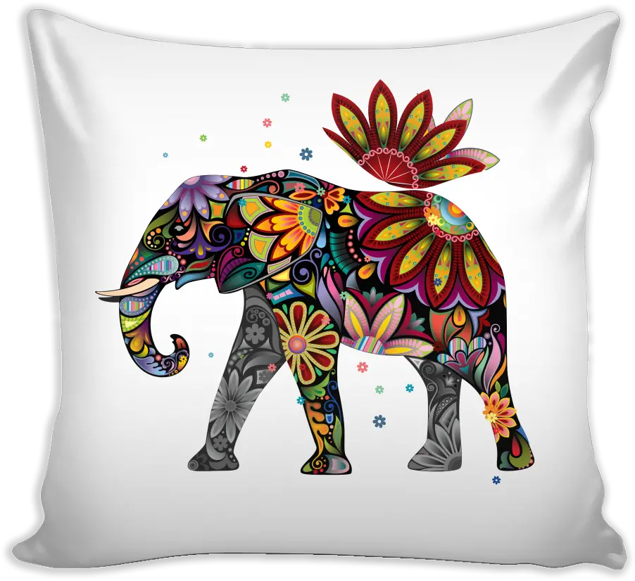 Download Floral Elephant Pillow Case White Background Elephant Colored Drawing Png Pillow Transparent Background