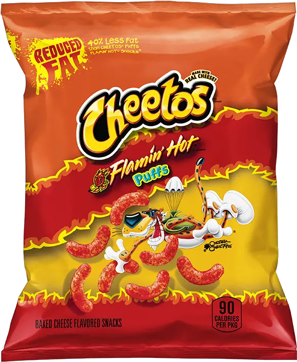 Flamin Hot Cheese Flavored Snacks Hot Cheetos Puffs Reduced Fat Png Cheeto Transparent