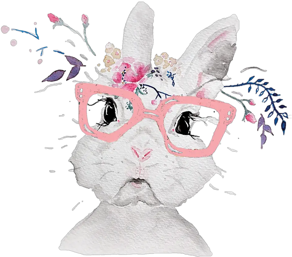 Hipster Bunny In Bloom U2014 The Print Studio Png Hipster Glasses Png