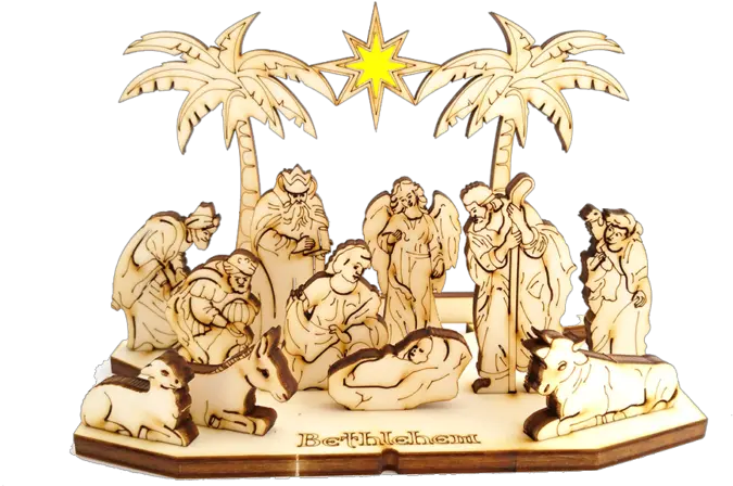 Nativity Set With Star 3d Wooden Puzzle Touchwoodesign Palm Trees Png Nativity Scene Icon