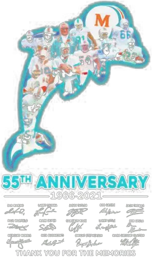 Miami Dolphins Logo 55th Anniversary 1966 2021 Thank You For Fish Png Dolphins Logo Png