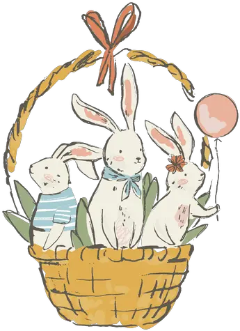 Cute Easter Bunnies In Basket Illustration Transparent Png Easter Easter Basket Png